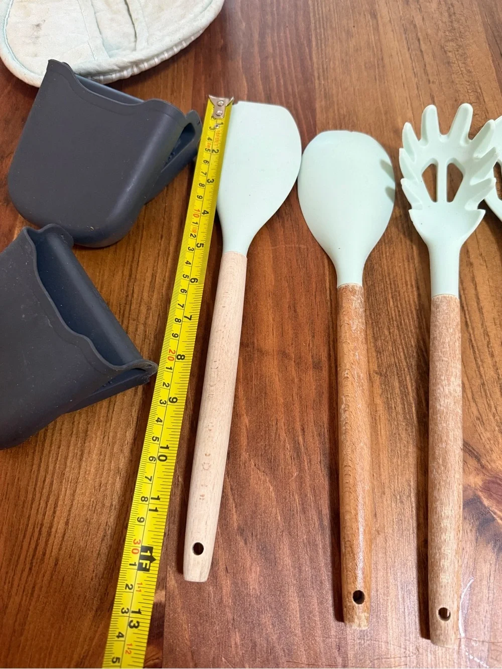 Mint Green Silicone & Wood Kitchen Utensil Set - 6 Piece